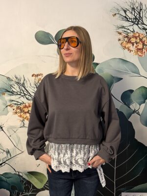 Bluza z koronką - szara